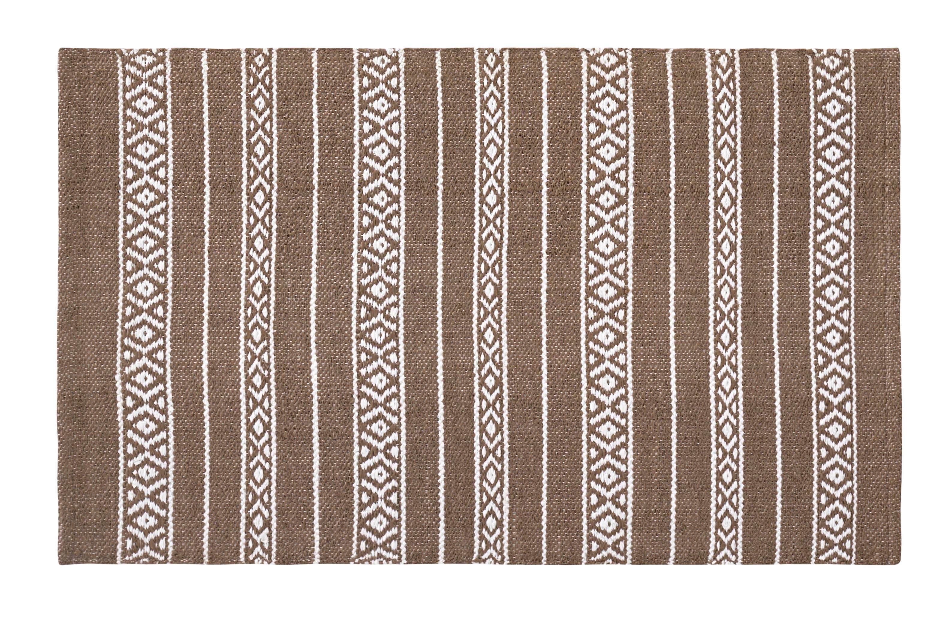 Dywan z PVC w Pasy Brązowy 60x90 cm – Ręcznie robiony, Ekologiczny, Zmywalny, Wodoodporny, Do Wnętrz i Na Zewnątrz
