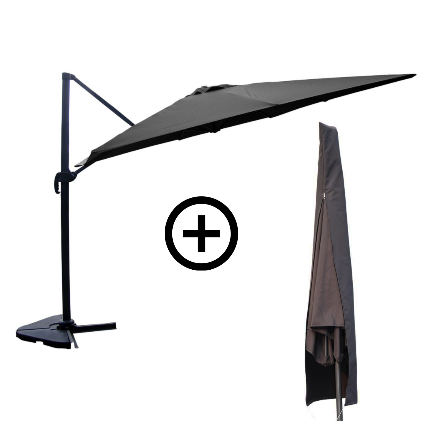 Bundle parasol 3x4m déporté rotatif gris + housse CESARE - 2