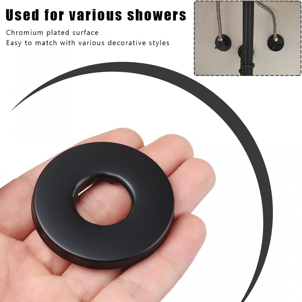 Rosace Robinet Mitigeur Douche Noire – Cache Tuyau en Acier Inoxydable pour Robinet et Radiateur - 3