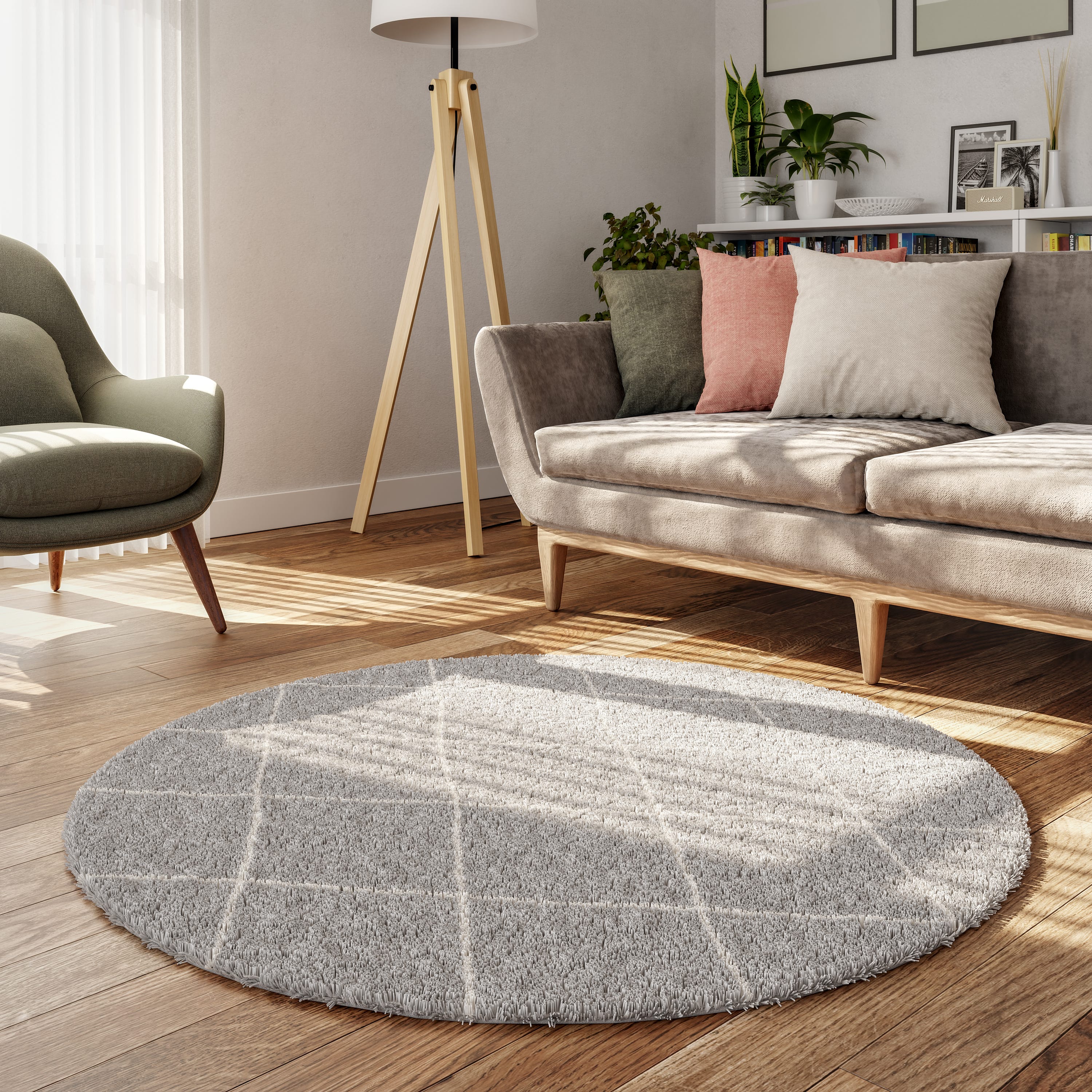 Tapete redondo de microfibra 120 cm cinza/branco Étnico - 2