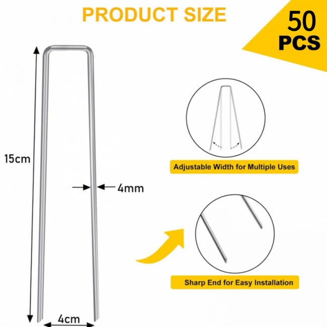 Picchetti da giardino zincati da 15,2 cm, graffette per erba artificiale, picchetti antiruggine per fissare recinzioni, barriera contro le erbacce, fili esterni, tende, teloni, 50 pezzi Picchetti da giardino zincati da 15,2 cm, graffette per erba artificiale, picchetti antiruggine per fissare recinzioni, barriera contro le erbacce, fili esterni, tende, teloni, 50 pezzi