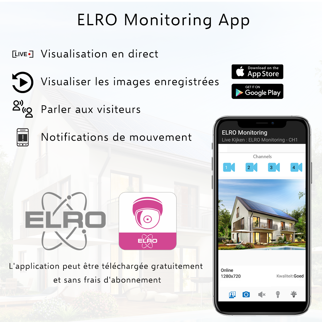 ELRO CZ60RIPS Color Night Vision Camera de Surveillance Kit avec 9 Écran et application - 1080P HD résolution - 3