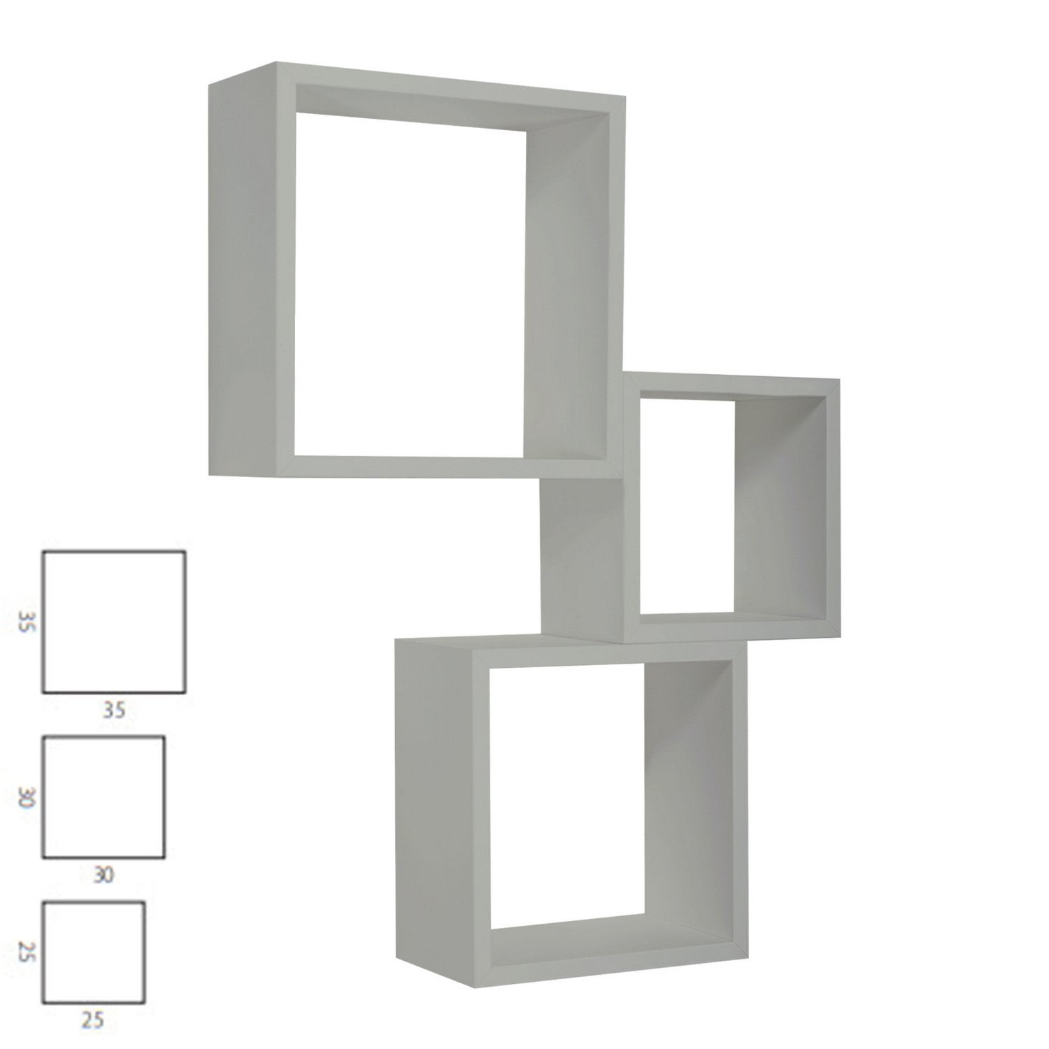 Ensemble de 3 étagères murales, cubes décoratifs, étagères cubiques, cubes muraux, gris pierre, 35x35, 30x30 et 25x25 cm de profondeur 15,5 cm - 7