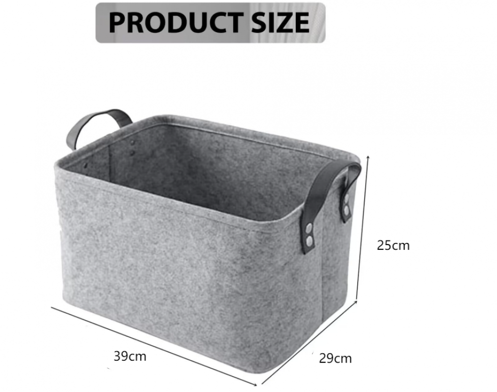 Panier Rangement Pliable En Feutre Gris – 39x29x25 Cm, Avec Poignées, Pour Vêtements, Jouets