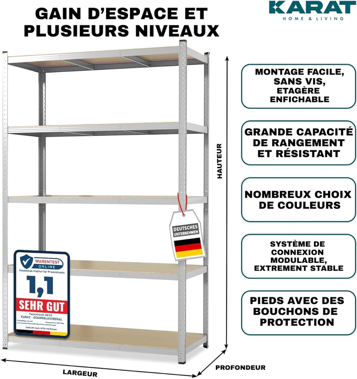 2 X Rayonnages pour charges lourdes, 200 x 120 x 60 cm, Galvanisé, Capacité de charge max :  875 kg - 2
