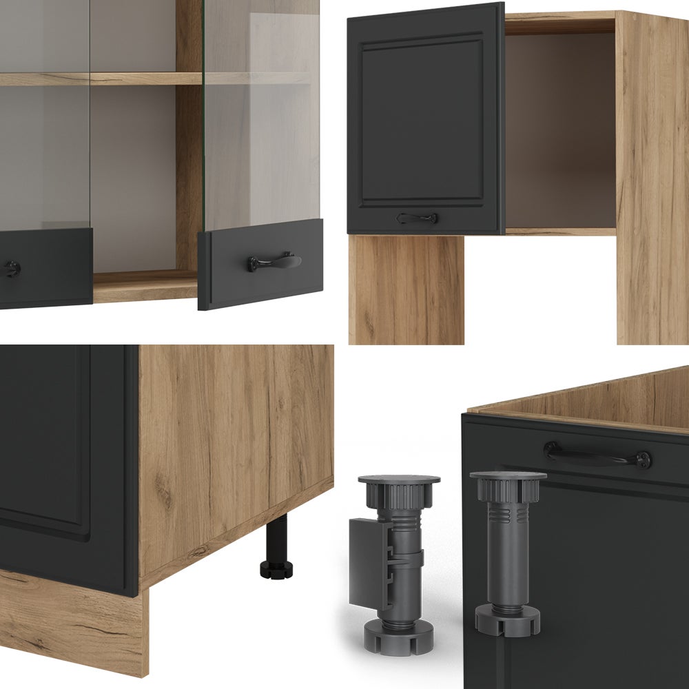 Vicco Cuisine en angle R-Line, Anthracite campagne/Chêne de force doré, 247 x 237 cm, PT Chêne - 7