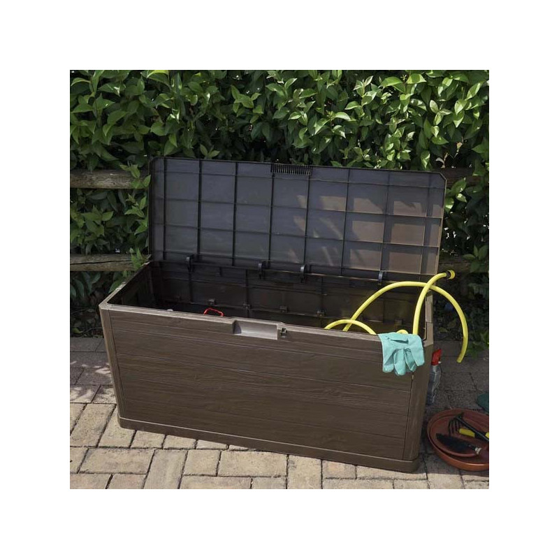 Baule Cassapanca Multiuso in Resina Effetto Legno 120x45x56 cm - 3