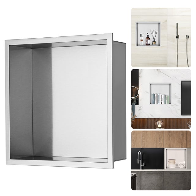 Niche murale de douche, étagère encastrable douche acier Noir Mat - 30x30cm