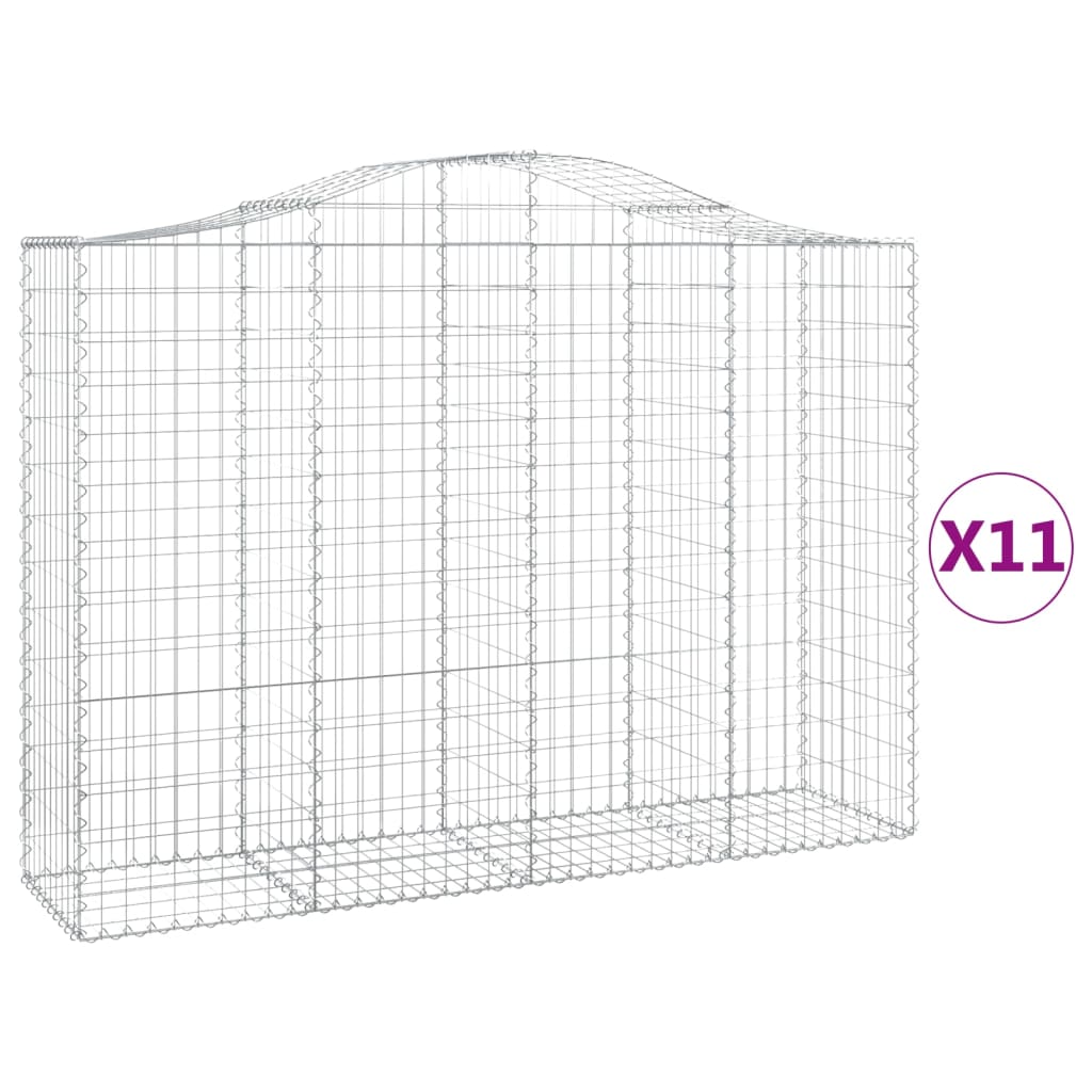 Cestas de gaviones valla de jaula muro de contención arqueado 11 piezas 200 x 50 x 140/160 cm hierro galv 02_0040325