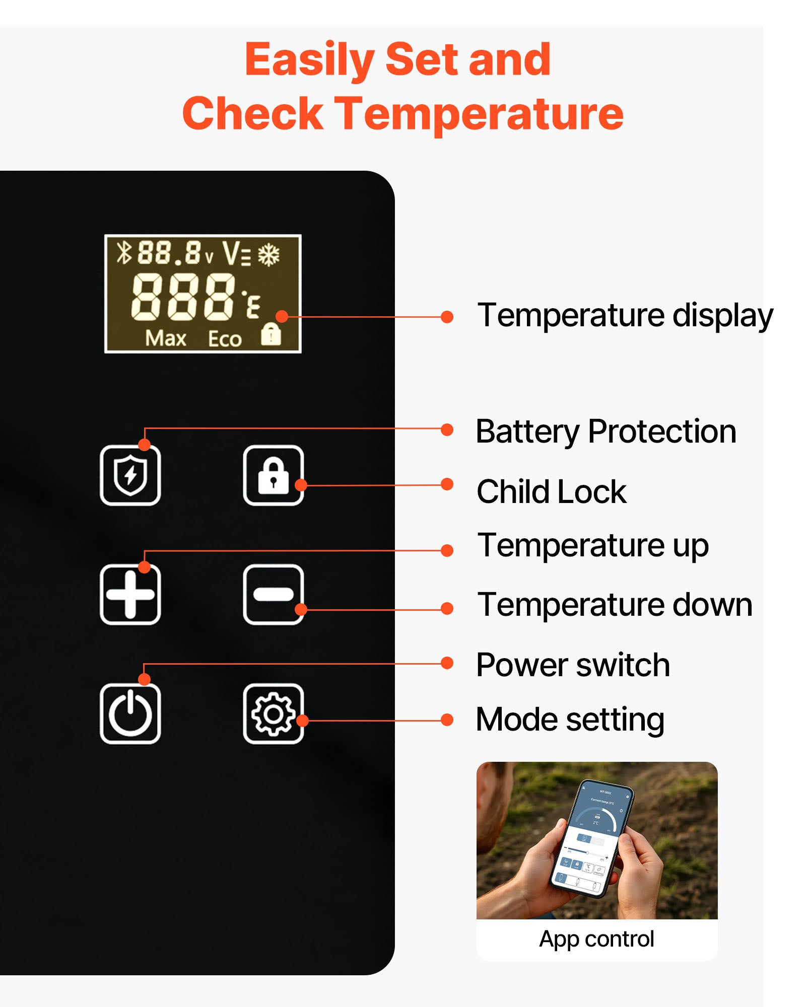 Glacière Électrique Compression Voiture VEVOR 20 L, Contrôle via APP,12/24 V DC et 100-240 V AC, -20 °C à 20 °C pour Camping Voyage Plage Bateaux - 5