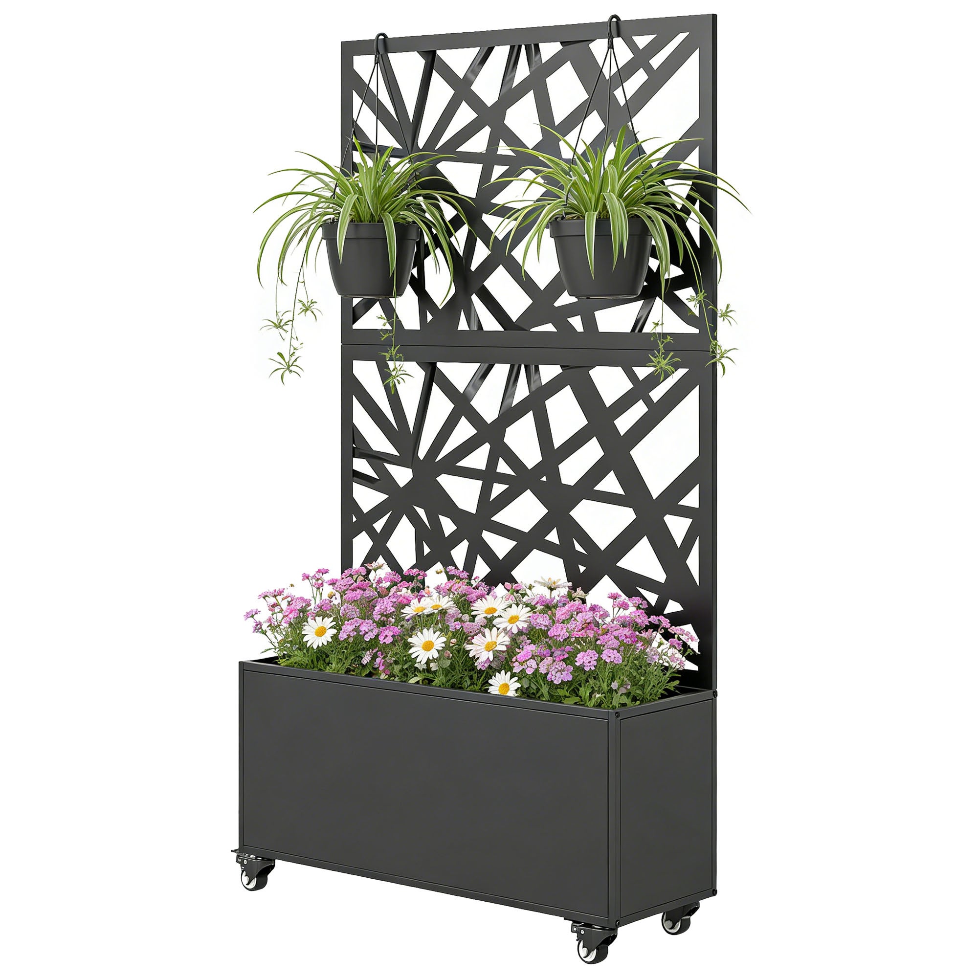 Jardinière avec treillis. bac à fleurs. avec brise-vue et roulettes verrouillables. métal. 90 x 30 x 160 cm. noir - 2