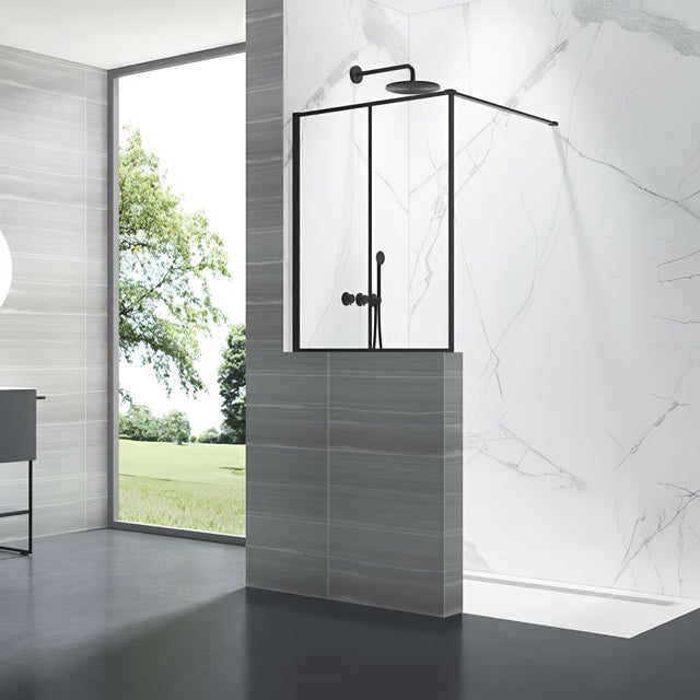 Verrière salle de bain ou cuisine ROTH Philly LOFT SKY 2 panneaux PLS08010NP2 L.80cm H.1,00m profilé noir verre clair anticalcaire