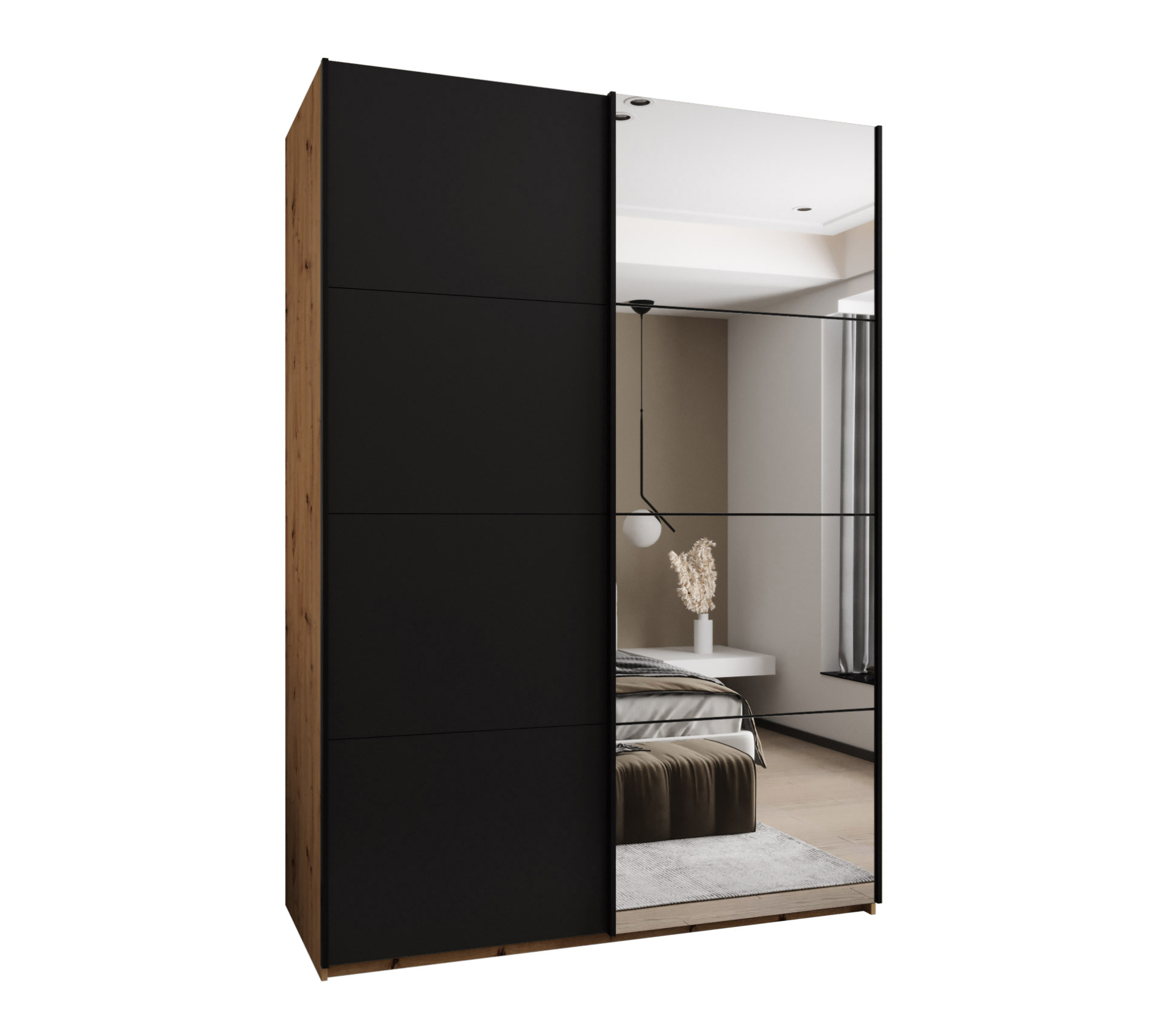 Szafa przesuwna wysoka Lux 3 170 x 64 x 245,5 cm artisan + czarny + u. czarny - Abiks Meble