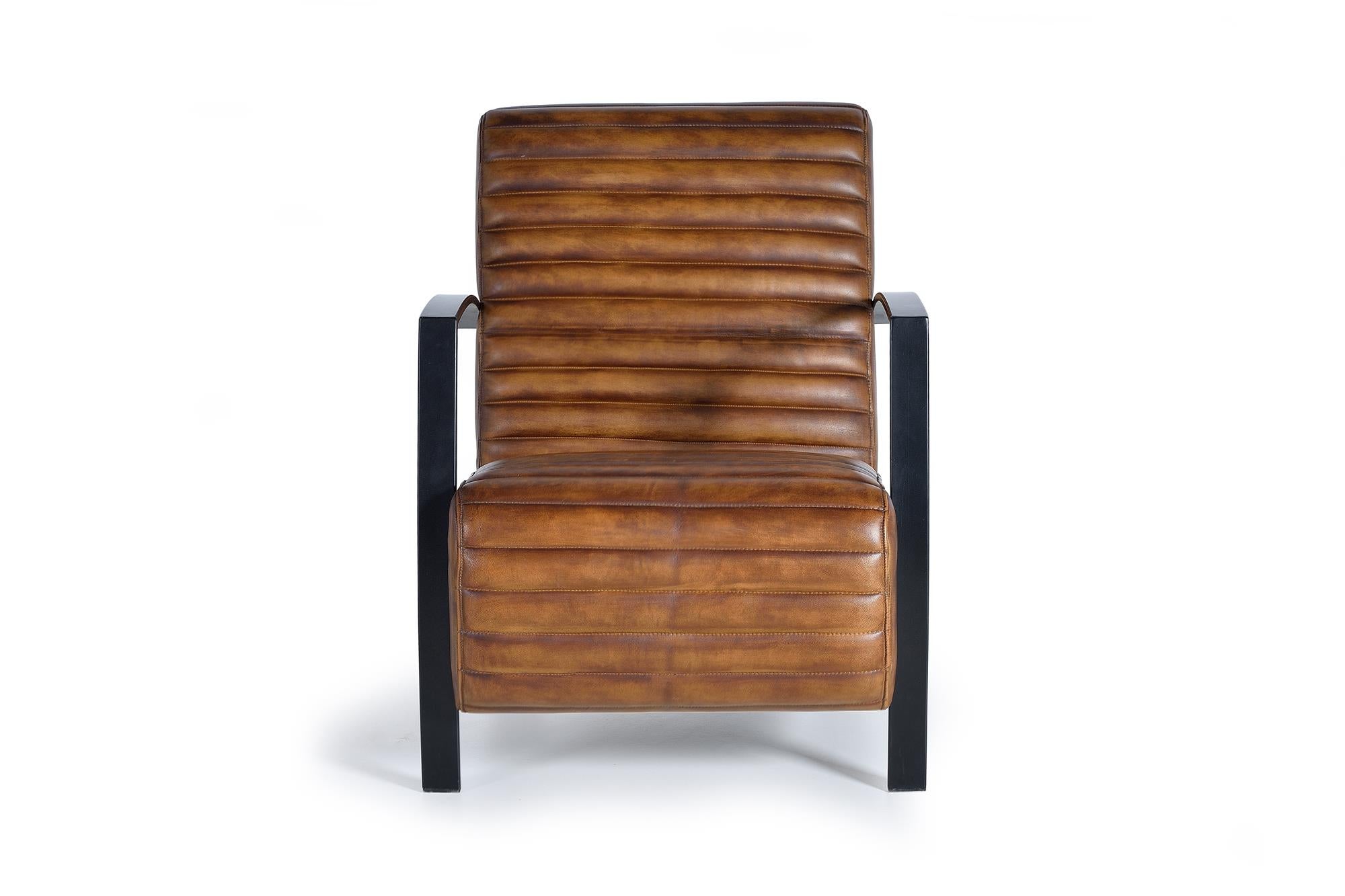 Fauteuil ze skóry brązowej i metalu