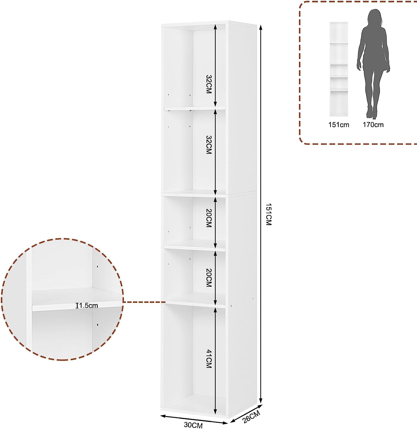 Bibliothèque pour Bureau Blanc H. 151 x l. 30 x P. 26 cm - 4