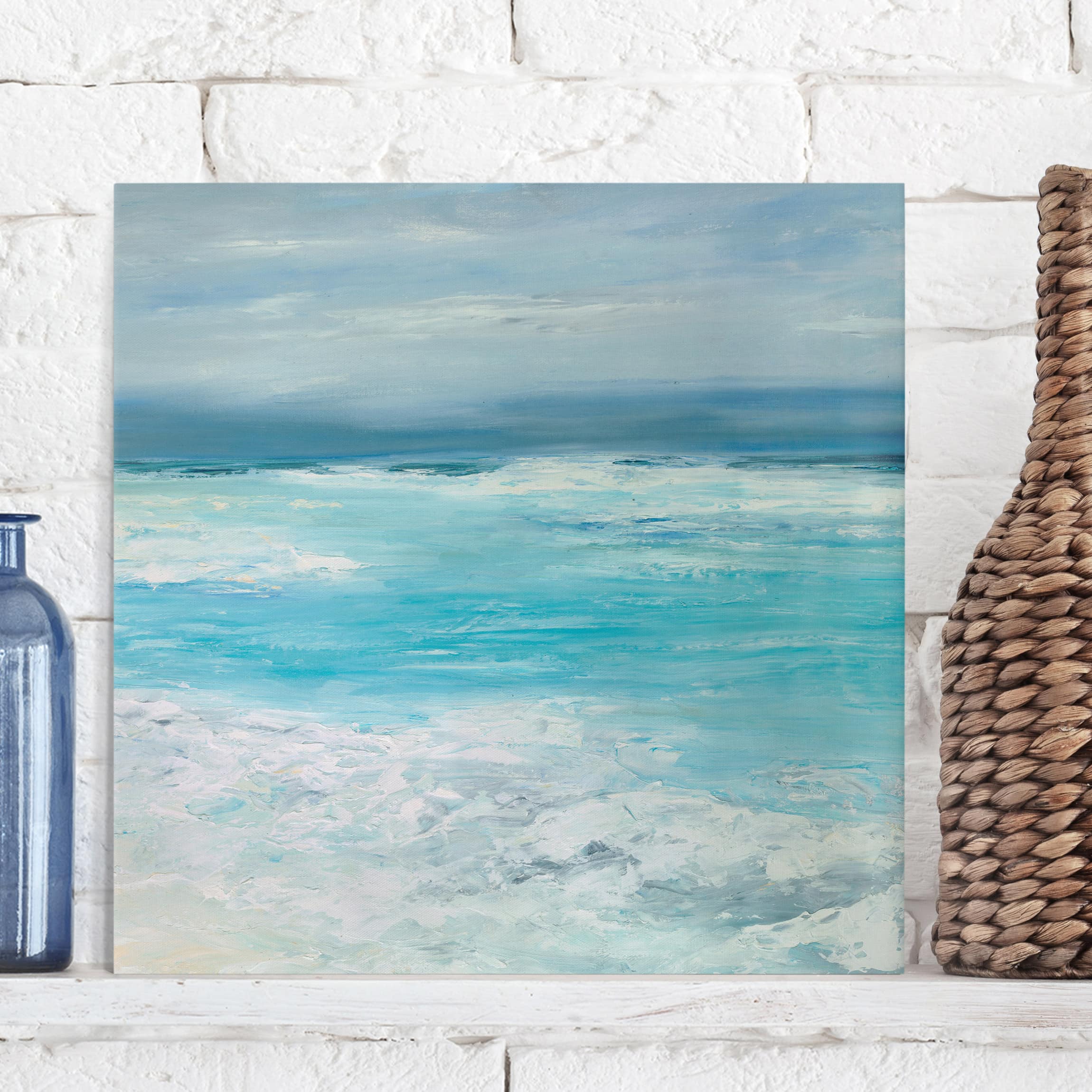 Lienzo cuadro en lienzo bastidor impresion en lienzo azul paisaje playa mar marítimo pintura 323 cocina dormitorio salón pasillo 30 x 30 cm