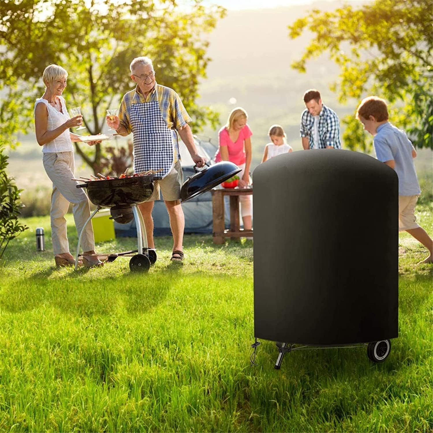 Pokrowiec na grilla - Wodoodporny, wiatroszczelny, odporny na rozdarcia - Czarny - Okrągły 71 x 56 cm