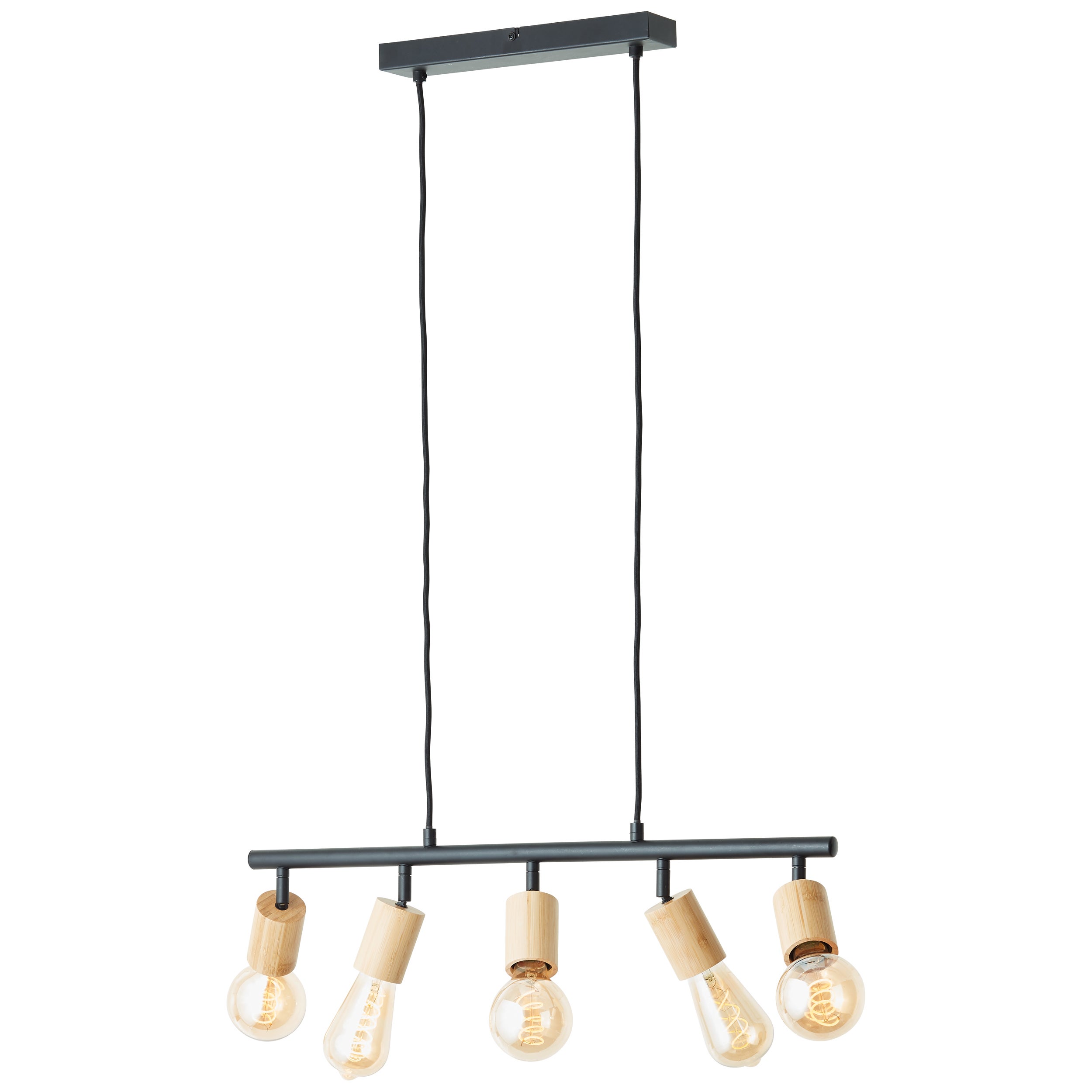 Lampa wisząca Tiffany bar 5 żarówek czarny mat/naturalny metal/brązowy plastik 5x A60, E27, 28 W - 2