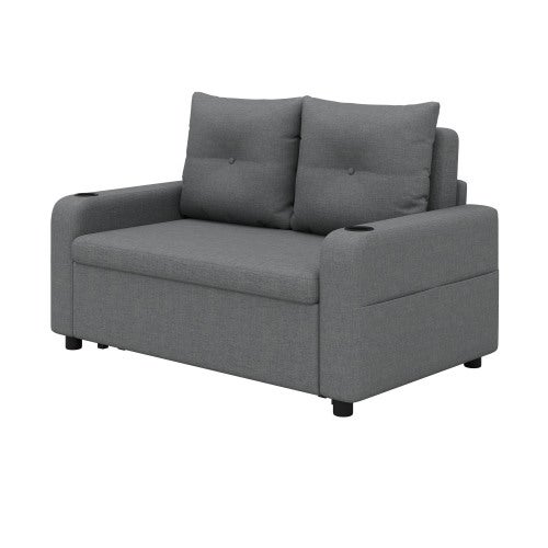 Canapé-lit 2 places 3 en 1 - Modèle dépliable - Porte-gobelet et poche latérale - Coussin de dossier - Port USB - Gris - 8