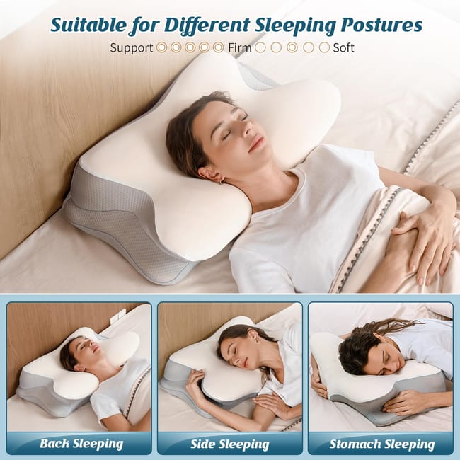 Cuscino cervicale sagomato in memory foam per chi dorme sul fianco, design ergonomico per alleviare il dolore al collo, supporto regolabile per tutte le posizioni di sonno, grigio + bianco Cuscino cervicale sagomato in memory foam per chi dorme sul fianco, design ergonomico per alleviare il dolore al collo, supporto regolabile per tutte le posizioni di sonno, grigio + bianco