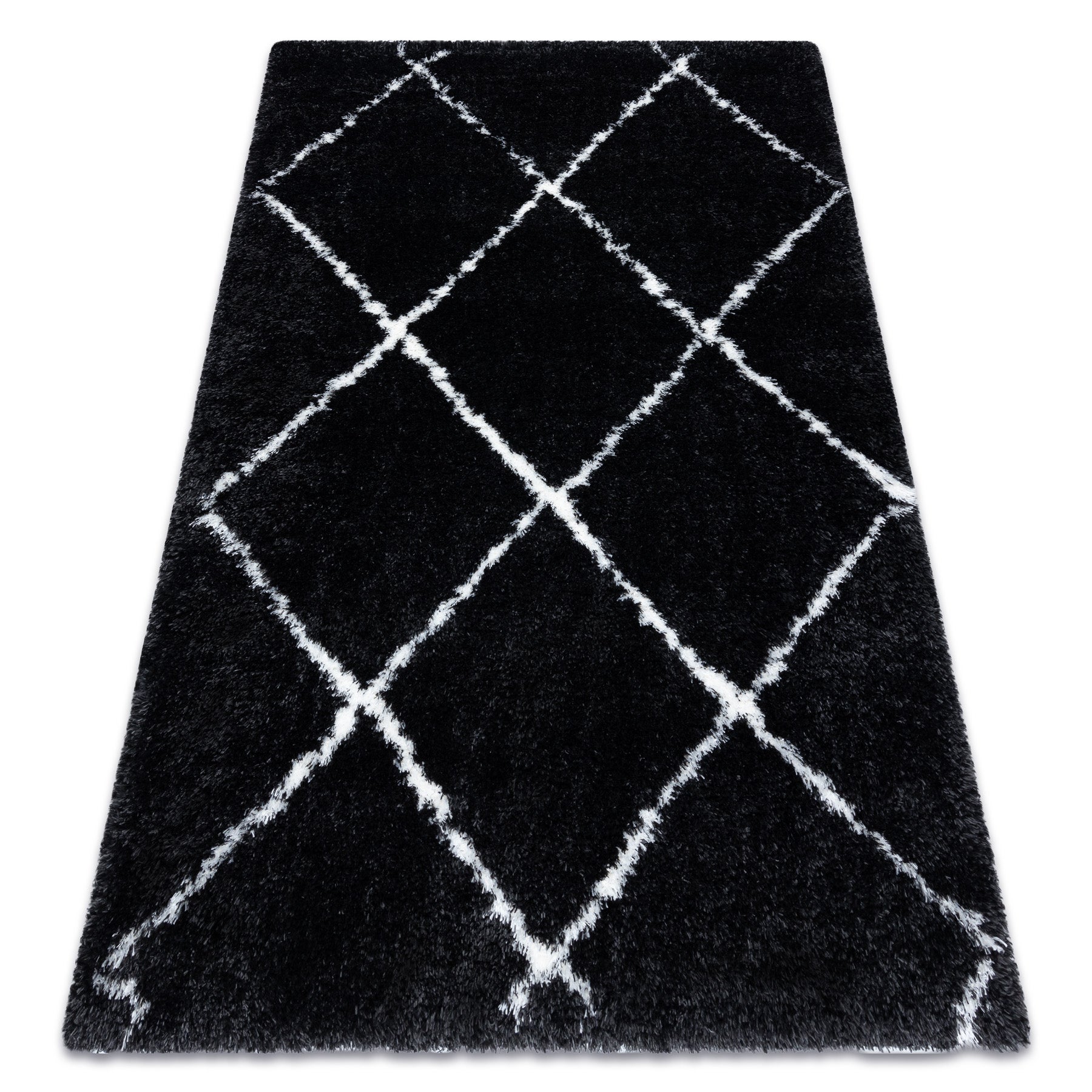 Dywan FLUFFY 2373 shaggy kratka, trellis - antracyt / biały 180x270 cm