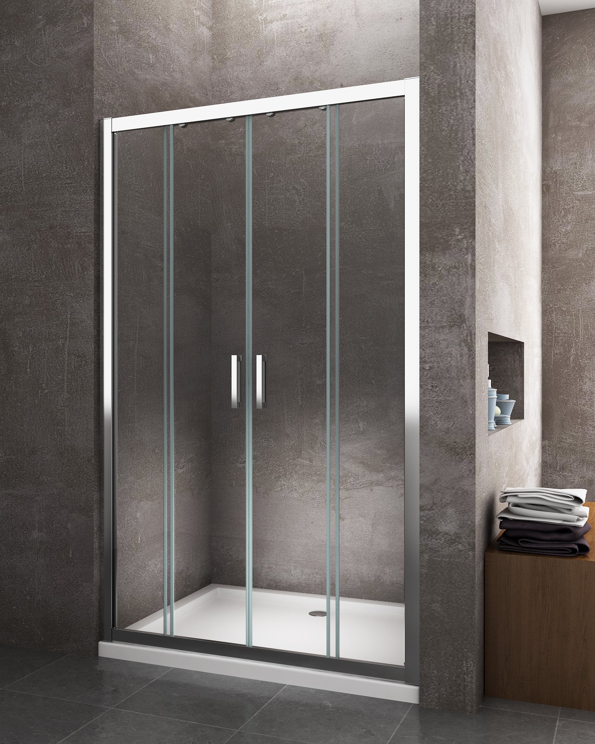 Porte de douche de 6 mm pour installation en niche avec quatre portes et ouverture centrale H.190 - 158-163 - 2