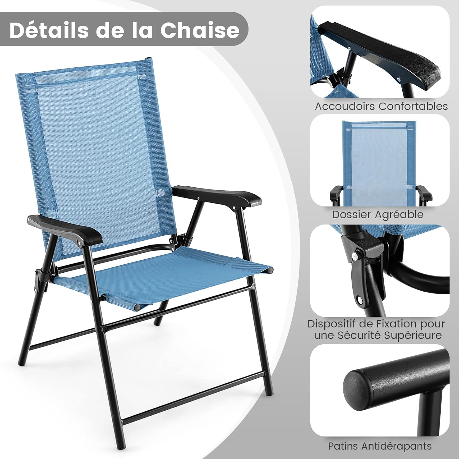 Set di 2/4 Sedie Pieghevoli da Giardino, Sedie Portatili con Braccioli e Struttura in Metallo, Sedie da Esterno Giardino Campeggio,Portata 150 - 8