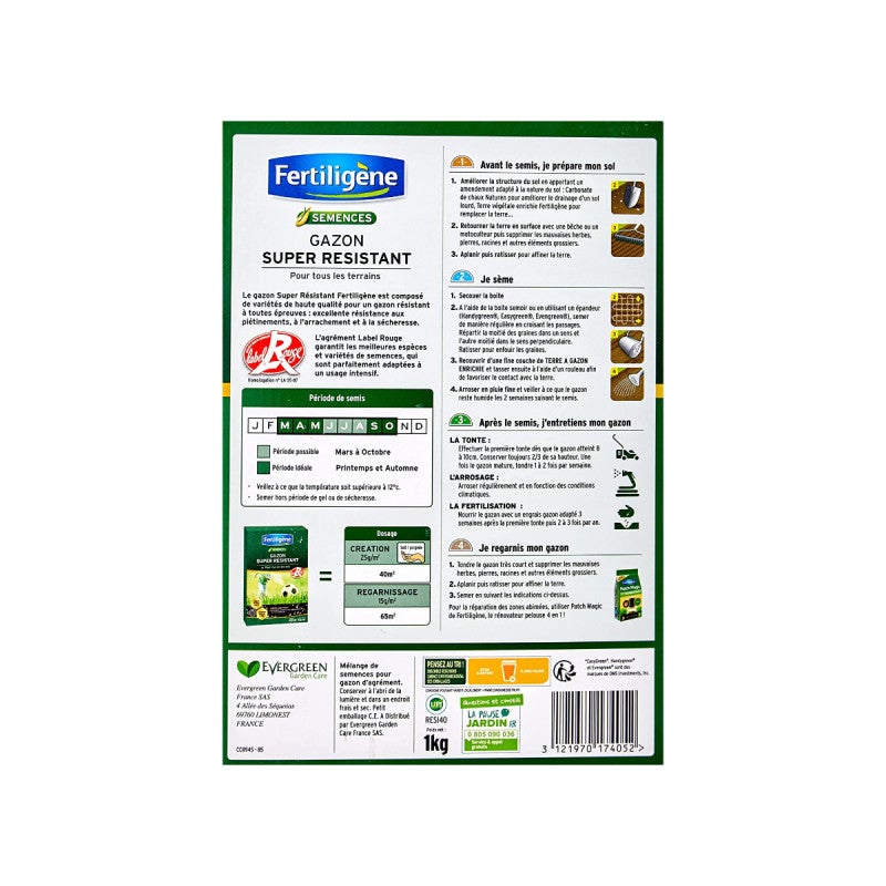 Gazon super résistant FERTILIGÈNE - Label rouge - 40m² - 1kg - 2