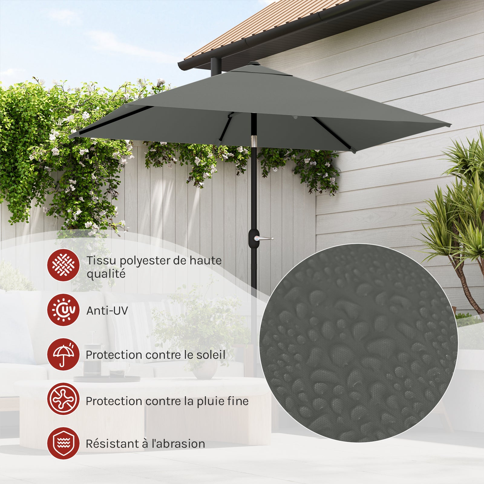 Parasol de Jardin Inclinable WOLTU, Parasol Rectangulaire inclinable de Jardin, 206x135cm, Gris Foncé - 2