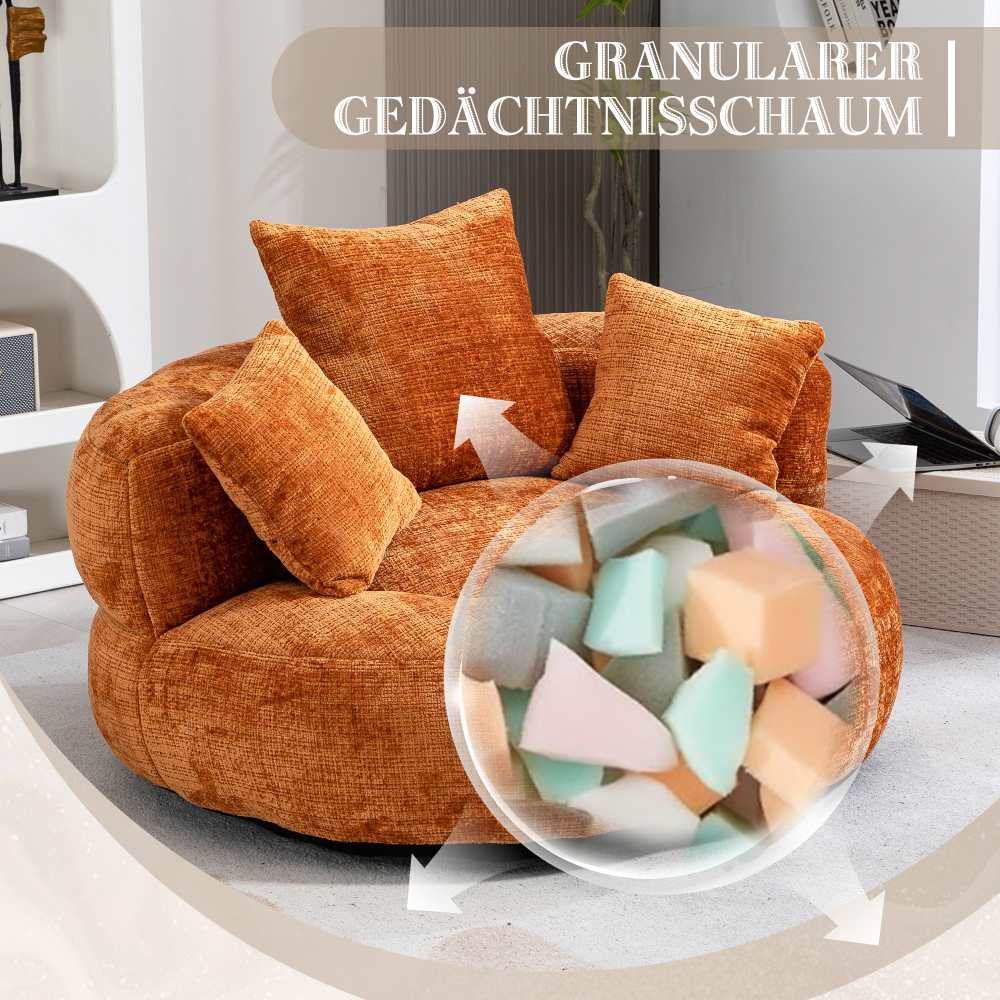 Fauteuil relax durable, dossier haut, 3 coussins, pour adultes & enfants, intérieur/extérieur, chambre, bureau, tissu chenille marron​ - 3