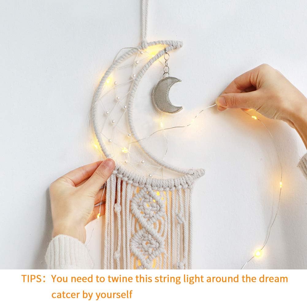 Attrape-rêves Lune en macramé tissé - Décoration murale bohème chic pour la maison, la chambre d'un appartement ou d'une résidence étudiante (Lune) - 4
