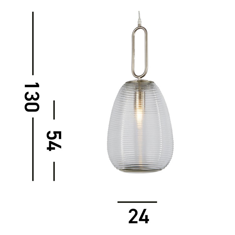 Suspension ELIXIR 1L métal nickel satine,verre strié nervuré transparent E27 max 60w diamètre 24cm - 3