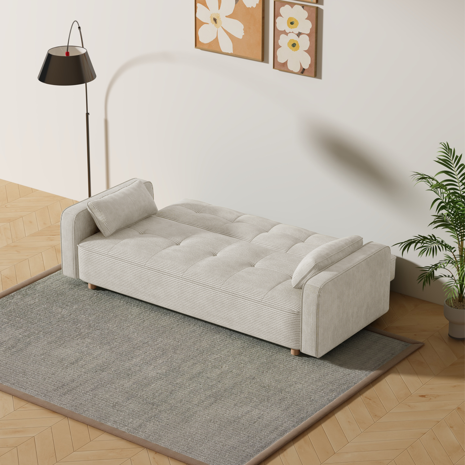 Canapé scandinave convertible 3 places en velours côtelé beige COPENHAGUE - 6