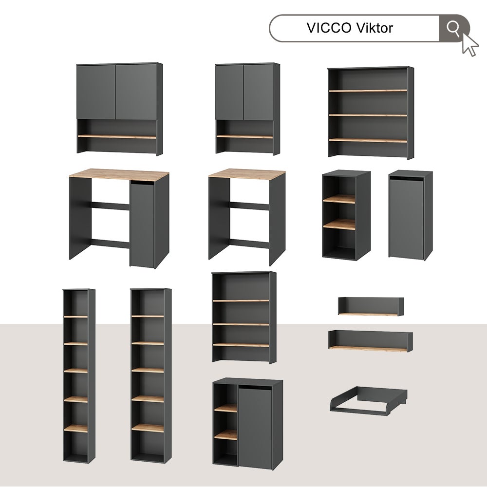 Vicco armadietto coprilavatrice Viktor, Antracite/Rovere dorato, 68 x 88.2 cm 2 parti con ripiano - 8