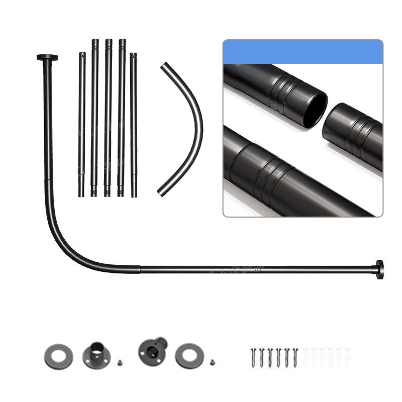 Barra de cortina de ducha de acero inoxidable en forma de l, barra retráctil para cortina de ducha, barra divisoria para bañera, 192-222 cm (negra)