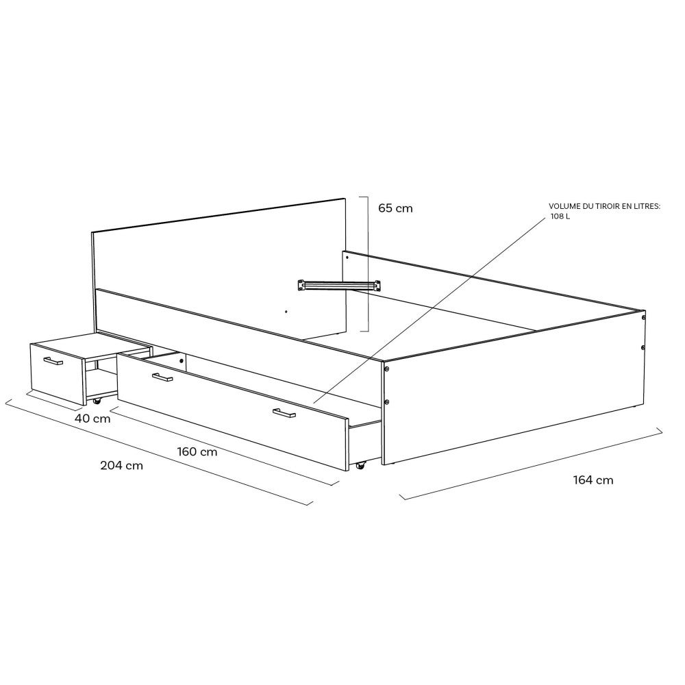 Lit 160x200 chevet et tiroir inclus Rebecca Blanc - 4