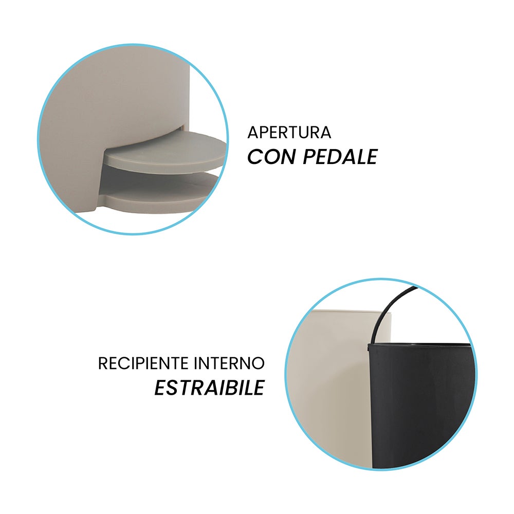 Pattumiera bagno 3 L in polipropilene beige con apertura a pedale Orbix - 3