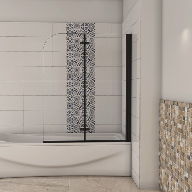 Pare-baignoire noir, 90x140cm, paroi de baignoire pivotante et pliante, 6mm verre anticalcaire