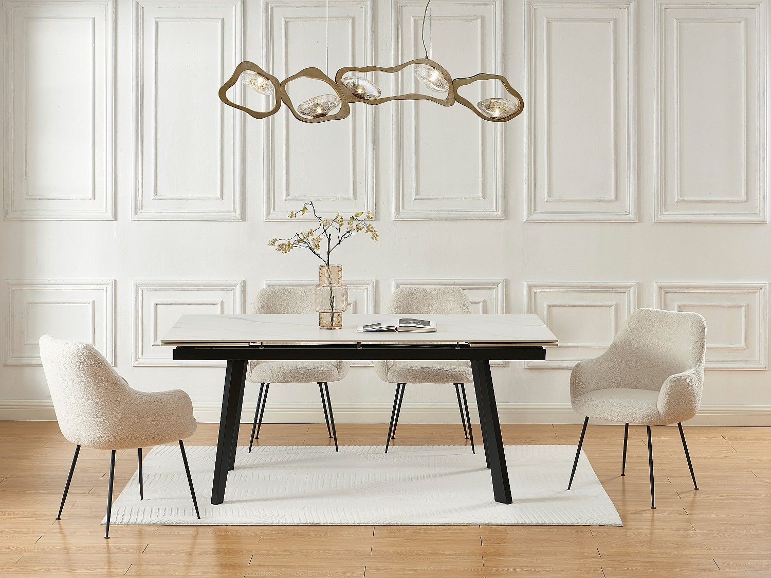 Tavolo da pranzo in Vetro temperato, Ceramica e Metallo Effetto marmo Bianco MAL