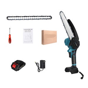 Tronçonneuse électrique Sans Fil DNTI 6 Pouces - 20V, 2 Batteries, 2 Chaînes, Barre De 15 Cm, Légère, Pour Jardin Et Bricolage
