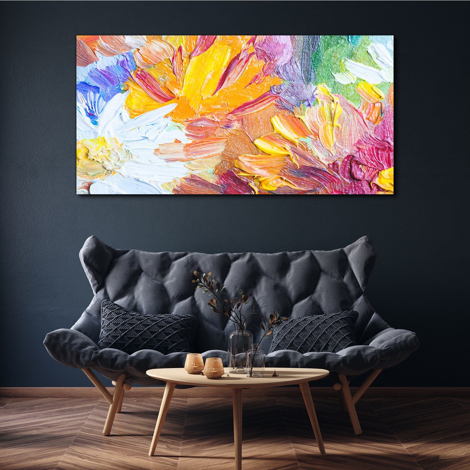 Impression sur Toile 140x70 cm Tulup – Tableau Décoration Murale pour Salon et Chambre, Prêt à Accrocher – Fleurs peintes - 2