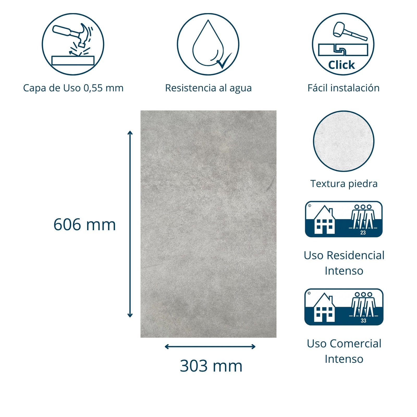 Suelo vinílico SPC clic Extrem 6mm efecto piedra Gris Cemento ISOVEX (1,84 m²) - 2