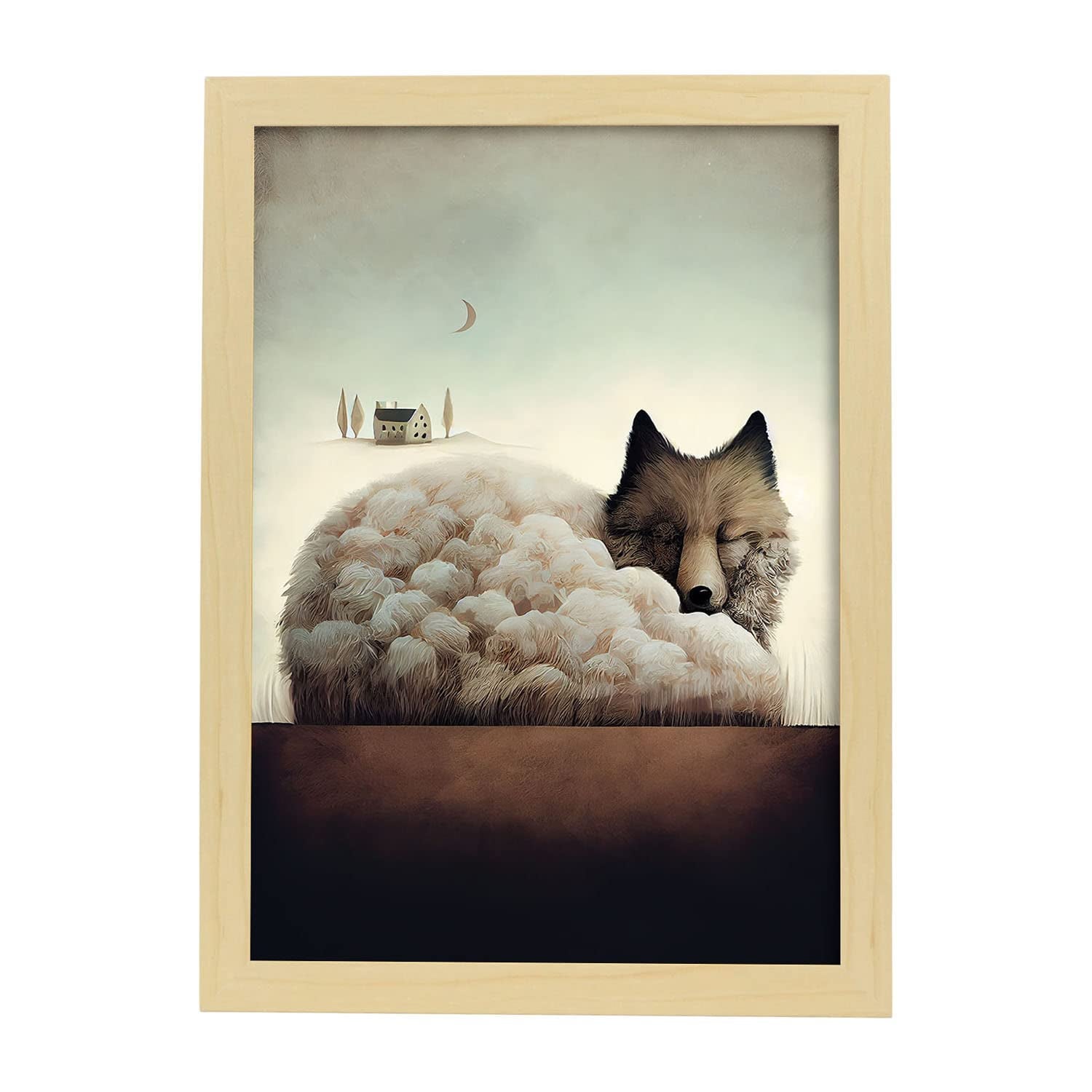 Nacnic poster de lobo en estilo precisionismo ilustraciones infantiles a todo color de animalitos durmiendo interiorismo y decoración a3 marcos madera