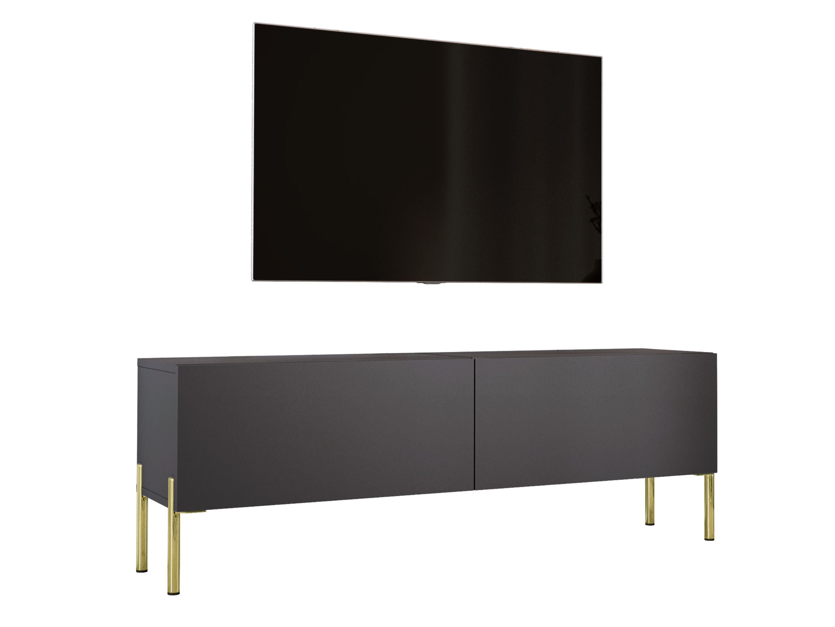 Szafka RTV : Antracyt, złote nogi, 140 x 32 x 52 cm