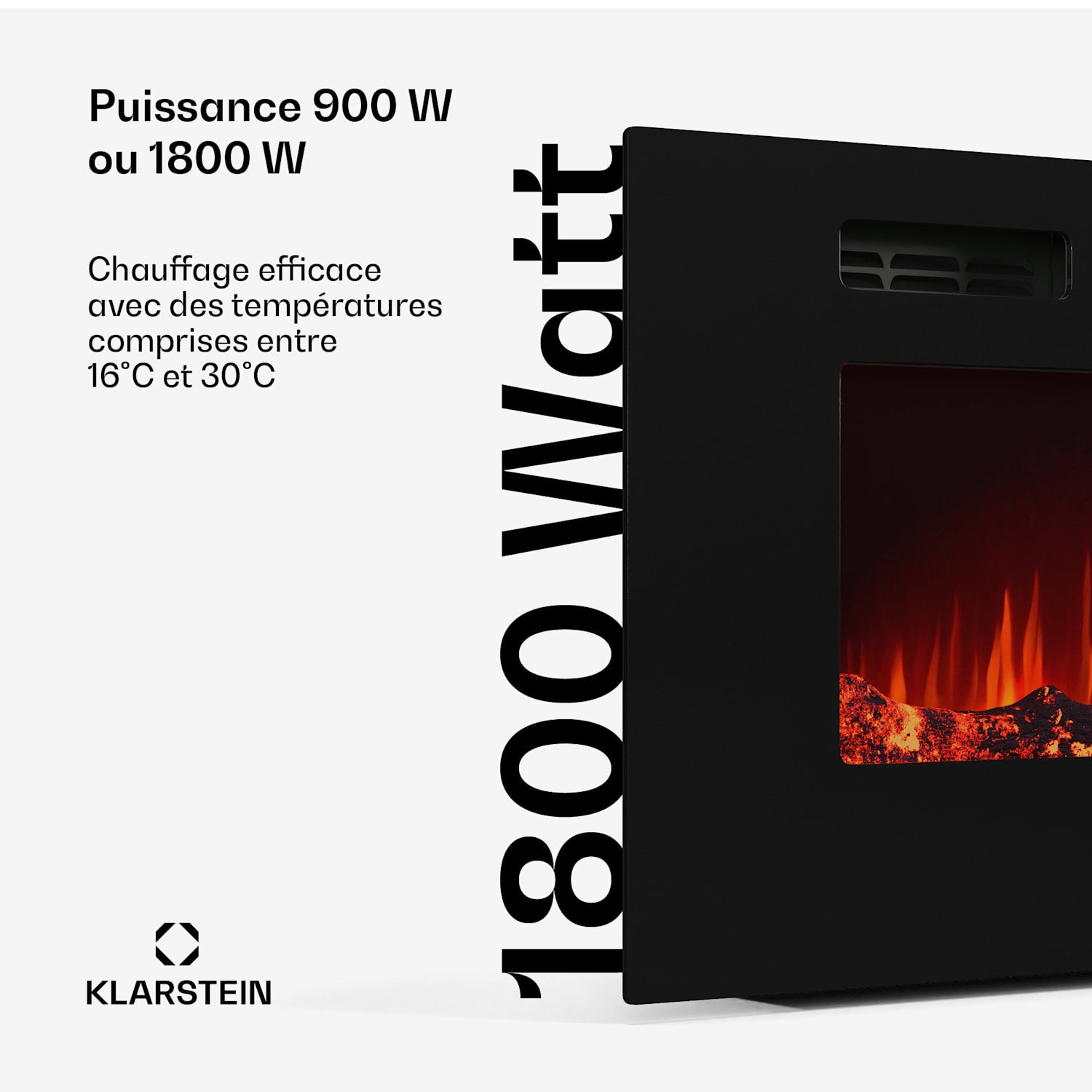 KLARSTEIN Galeras Smart cheminée électrique | 2 niveaux de chauffage | 16 - 30°| flammes LED | compatible IOT Noir - 2
