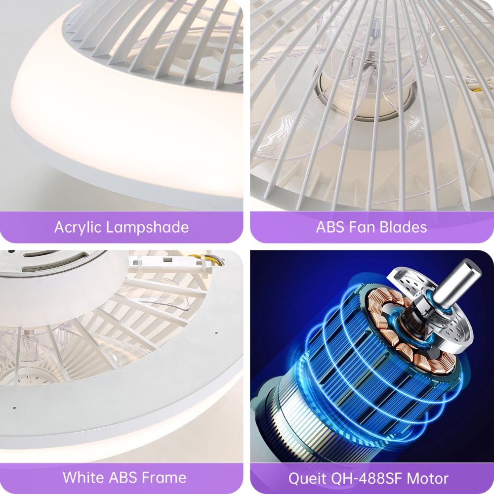 Ventilateur Plafond 38cm RGB LED Silencieux ABS Transparent App Commandes Minuterie Dimmable - 7