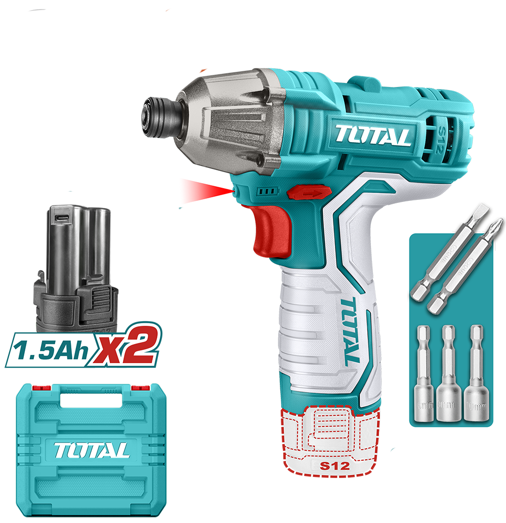 Masina de insurubat cu impact TOTAL, acumulator 12V, 1.5Ah, Li-Ion, HEX 1/4