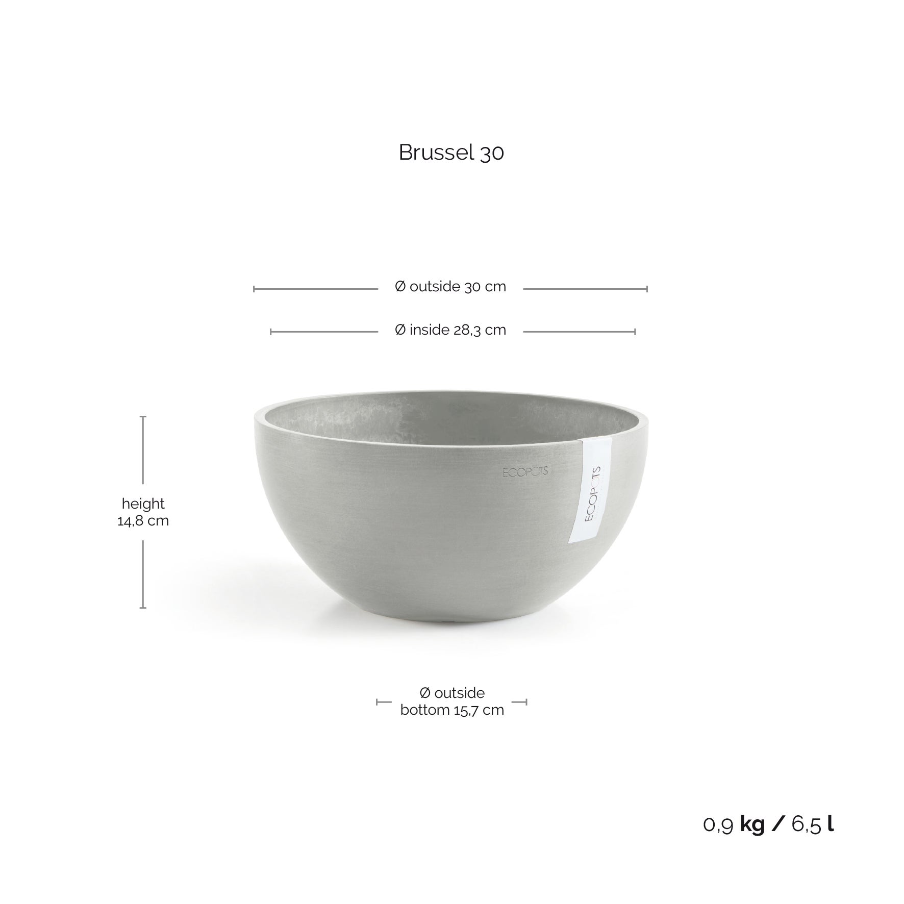Pot de fleurs Ecopots Brussels 30 - L 30 cm x H 14,8 cm - Blanc gris - Intérieur et extérieur - 3