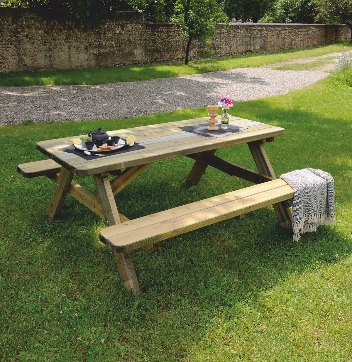 Table basse de jardin rectangulaire en Bois Beige 6 places - 6