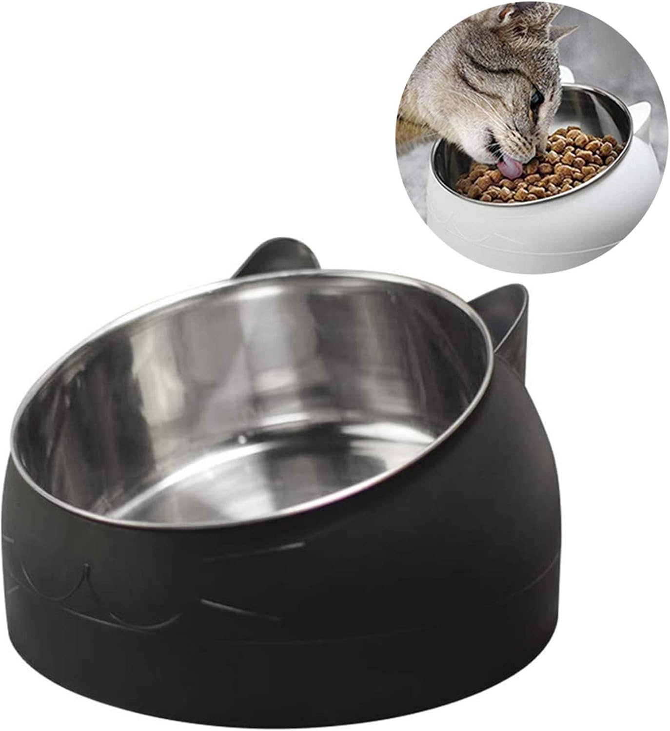 Miska kątowa dla psów i kotów ze stali nierdzewnej – podwyższona miska dla kotów, psów i zwierząt domowych (czarna)